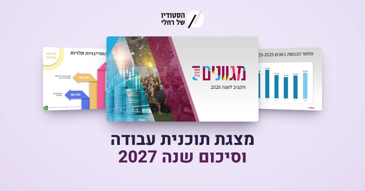 מוקאפ של מצגת תוכנית עבודה וסיכום שנה – עיצוב של הסטודיו של רחלי