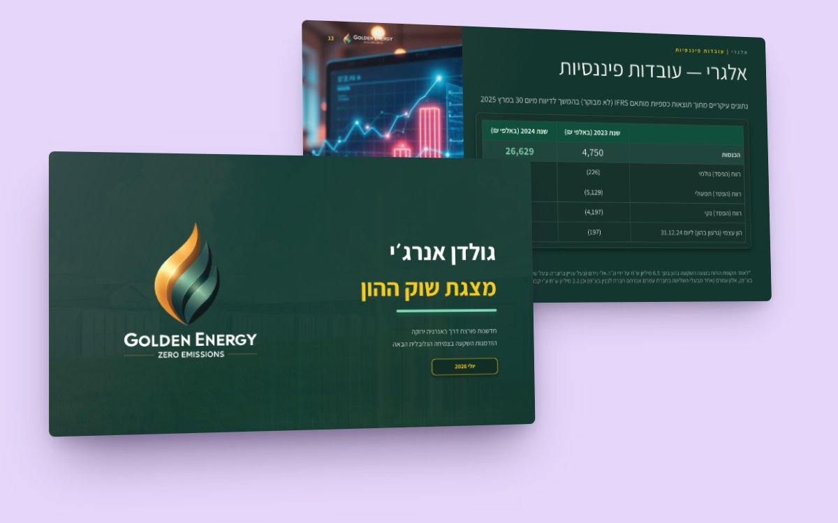 מצגת משקיעים לשוק ההון – עיצוב מהסטודיו של רחלי